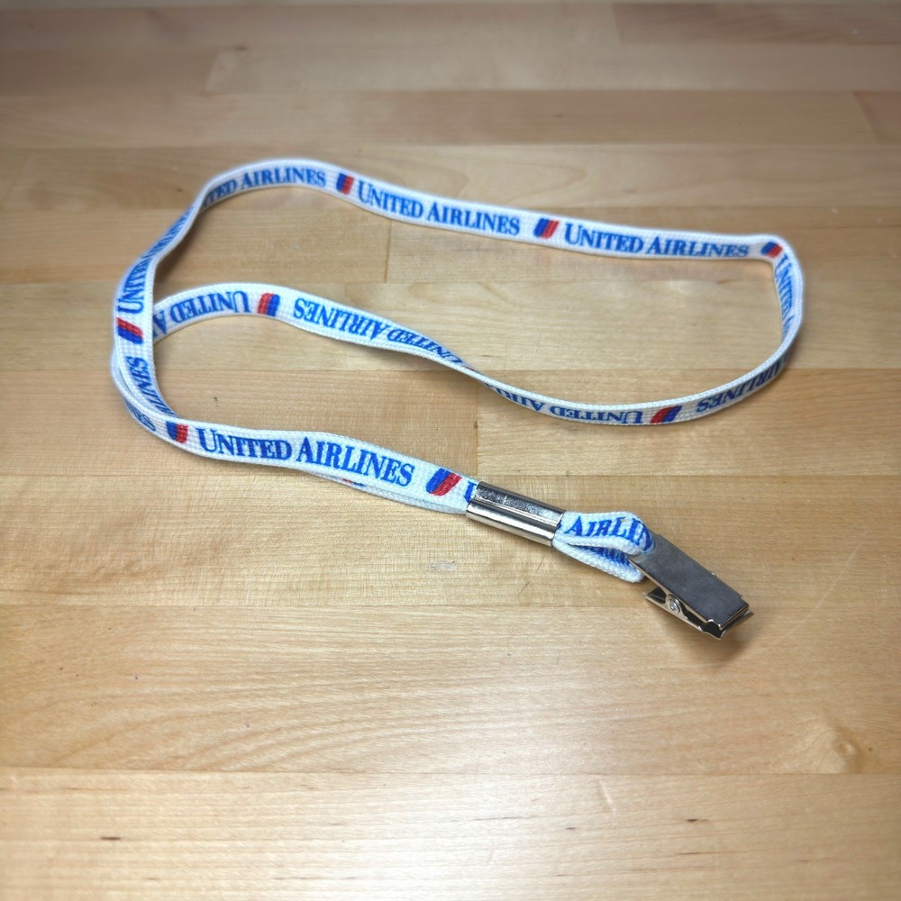 VTG United Airlines Lanyard Saul Bass Tulip Logo White‎ Blue Red ID Holder 70s